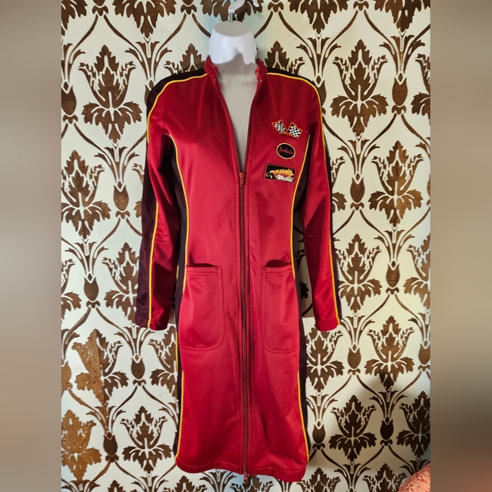 Vintage JORDASCHE Racing Logo Zippered Mini Womens S Red Dress